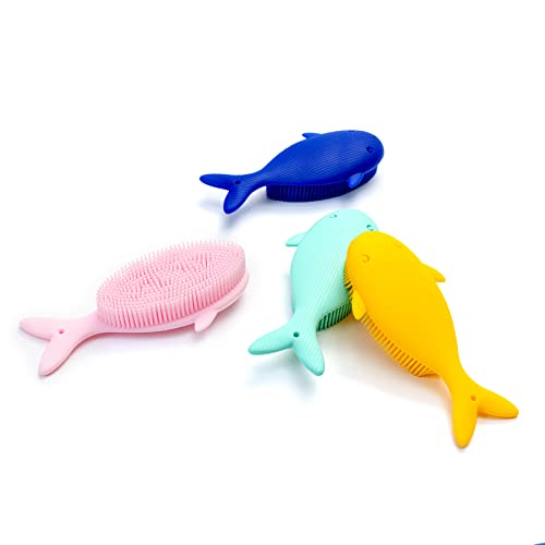 Premium Sensory Brushes for Kids or Autism,Soft Silicone Body Scrubber,2 in 1 Sensory Room Occupational Therapy,Silicone Loofah,Pets Shower Brush Bath Brush Shampoo Brush (4pcs(Whale)) - color: 4pcs(whale)