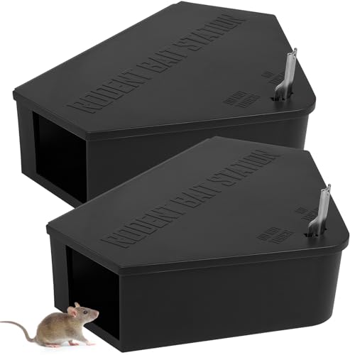 Anblak 2 Pack Rat Station Box with Keys, Rodent Station Keeps Rats Away, Keeps Children and Pets Safe, Key Unlocking, Reusable & Long-Lasting, Indoor & Outdoor - size: 2