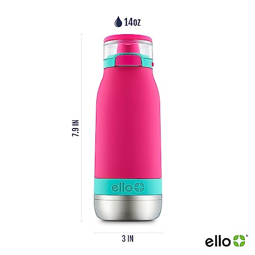 Ello Emma Vacuum Insulated Stainless Steel Water Bottle with Locking Leak Proof Lid and Soft Straw, BPA Free, Tropical Pink, 14oz - color: Tropic Pink