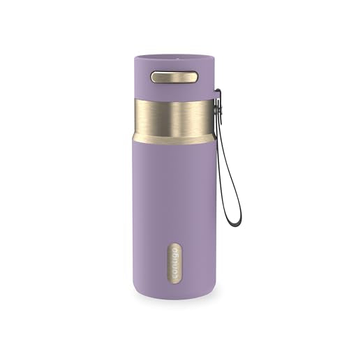 Contigo AutoSeal 16 oz Stainless Steel Vacuum-Insulated Water Bottle with Leakproof Push-Button Spout & Lock, Carry Strap, BPA-Free & Lead-Free, Dishwasher Safe - color: Purple Carrot Champagne, size: 16 Ounces
