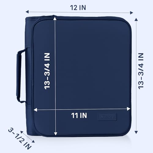 SUNEE Zippered Binder Bag with Handle, 2-Inch 3-Ring O-Ring, 500-Sheet Capacity, Includes Zip Pocket, 5-Tab Expanding File Folder, Multi-Pocket Organizer Binder for Middle School, Navy - color: Navy Blue