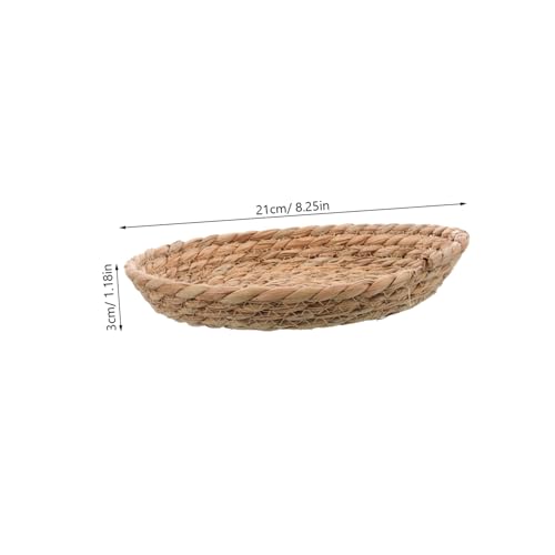 Natural Straw Breeding Nest Bowls, 5 Pack Woven Grass Rabbit Bedding Mats, 8 Inch Flat Bottom Cattail Fiber Hatching Cave for Quail Pigeons Bunnies, Edible Chinchilla Chew Toys