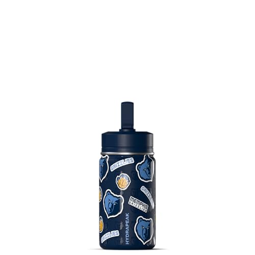 Hydrapeak NBA Officially Licensed Memphis Grizzlies Mini 14oz Kids Stainless Steel Water Bottle with Straw Lid & Flexible Handle, Double Wall Insulated, Spill Proof, Perfect for Back to School - color: Memphis Grizzlies