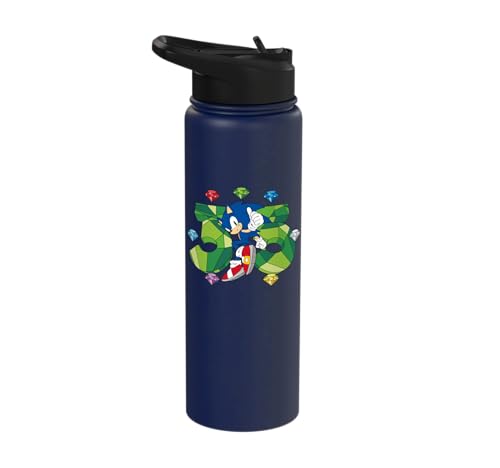 Sonic the Hedgehog: 35th Anniversary Key Visual Stainless Steel Insulated Water Bottle - color: Navy Blue