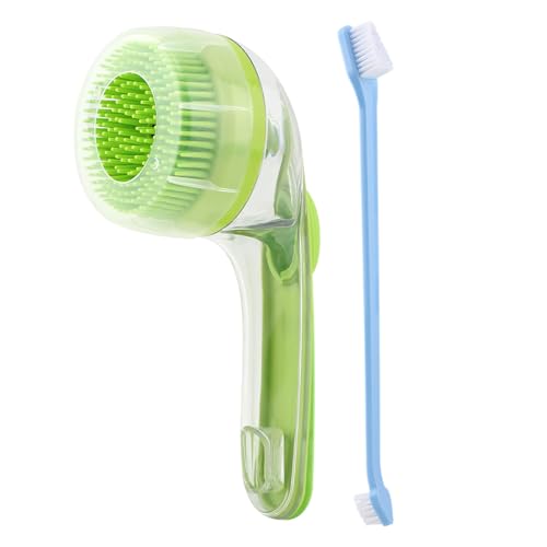 Pet Bath Brush, 2 in 1 Dog Bath Brush with Built-in Shampoo Dispenser, Pet Wash Brush with Double Head Toothbrush, Grooming Massage Brush for Dogs & Cats - color: Green