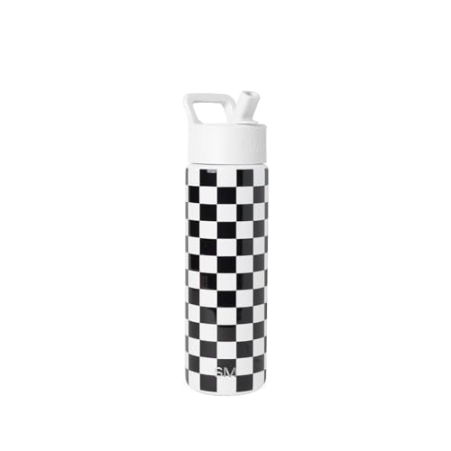 Simple Modern Insulated Water Bottle with Straw | 22oz | Checkered | Summit Stainless Steel Water Bottles, Metal Cup | Leak Proof for School, Gym, Travel, Sports | Black and White Checkmate - color: Pattern: Black and White Checkmate, style: 22oz