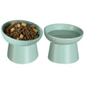 Ceramic Elevated Cat Bowls-Water Bowl, 15° Tilted Design, Anti-Vomiting & Spine Protection, Prevent Whisker Fatigue for Kittens to Adult Cats and Small Dogs (Green-15° Cat Bowls-2) - color: Green-15° Cat Bowls-2