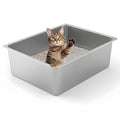 Kirecoo Large High Sided Stainless Steel Cat Litter Box, Non-Stick | Solid Metal Box, Odor Free, Non Stick, Rust Proof, Easy to Clean, Ideal for Cats, Kitten, Kitty & Rabbits, Indoor Use - size: 17.52" L x 13.58" W x 5.9" H
