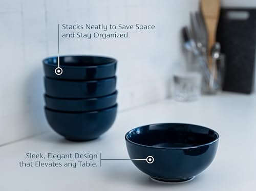 KooK Soup Bowls, Cereal Bowl, Ceramic, Bowls for Kitchen, Microwave, Dishwasher and Freezer Safe, Porcelain Dishes for Pasta, Salad, Oatmeal, Deep Interior, 20 oz, Set of 6, (Navy) - color: Navy, 6 Pack