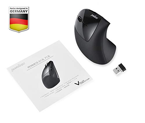 Perixx PERIMICE-713L, Wireless Ergonomic Left Handed Vertical Mouse, 6 Buttons Design, 3 Level DPI, Black, Medium - style: Wireless