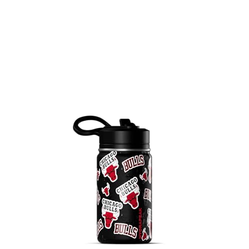 Hydrapeak NBA Officially Licensed Chicago Bulls Mini 14oz Kids Stainless Steel Water Bottle with Straw Lid & Flexible Handle, Double Wall Insulated, Spill Proof, Perfect for Back to School - color: Chicago Bulls