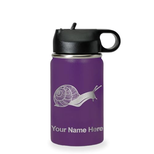 LaserGram Personalized 12oz Water Bottle, Snail (Dark Purple) | Engraved Gift, Vacuum Insulated Stainless Steel, Flip-Top Straw Lid, Laser Engraved With Your Name - color: Dark Purple, size: 12 Ounces