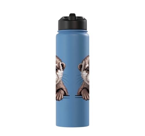 Cute Otter Pup Funny Peeking Pocket Animals Stainless Steel Insulated Water Bottle - color: Light Blue