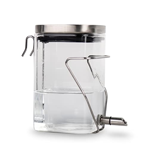 Hamster Water Bottle, Small Animal Glass Waterer, Stainless Steel Nozzle No-Drip Drinker Waterer for Sugar Glider, Rat and Birds (10.1oz)
