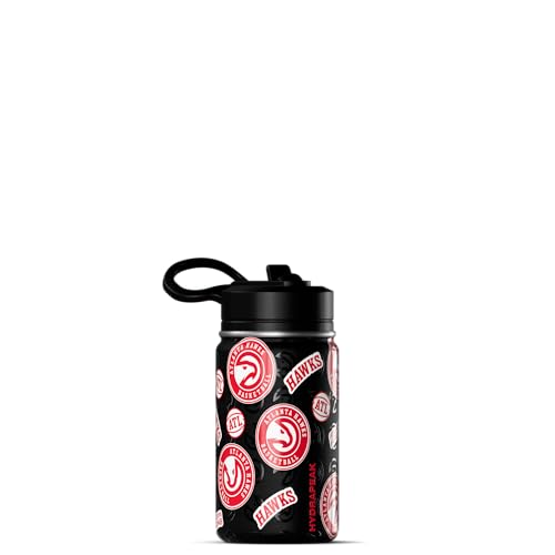 Hydrapeak x NBA Officially Licensed Atlanta Hawks 14oz Mini Kids Water Bottle with Straw Lid and Handle Reusable Stainless Steel Double Wall Insulated Spill Proof Sports Gift for Boys Girls - color: Atlanta Hawks