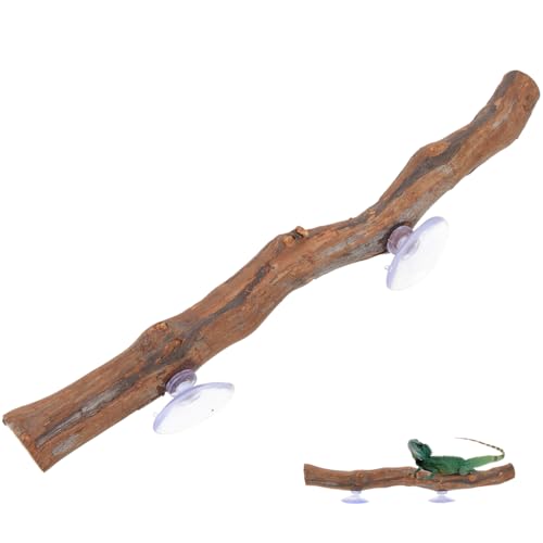 FAVOMOTO Wooden Reptile Climbing Branch with Suction Cups, Natural Terrarium Reptile Decor Lizard Climbing Toy for Snake Frog Bearded Dragons Chameleons Habitat Tank Accessories