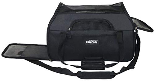 EliteField Soft-Sided Pet Carrier for Cats & Small Dogs (3-Year Warranty) | Airline Approved, Removable Bed & Cover, Built-In Leash, Luggage Sleeve, Seat Belt Loop, Waterproof, Durable, Foldable - color: Black, size: 19.0"L x 10.0"W x 13.0"H