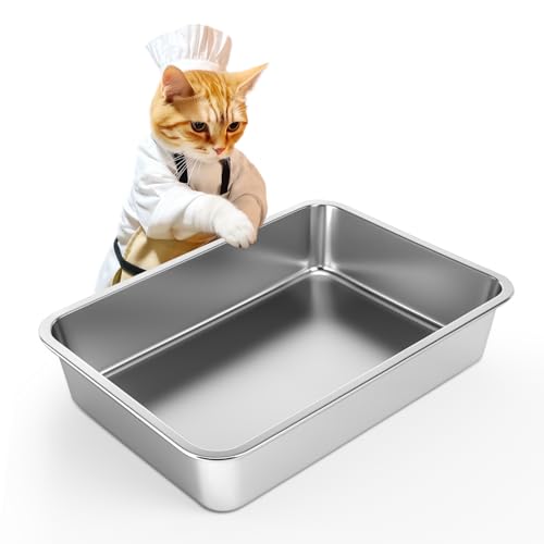 Stainless Steel Cat Litter Box, Large Metal Litter Pan, 17.5" Lx13.5 Wx4 H | Kitty Litter Box, Never Absorbs Odors, Low Side Entry Non Stick, Easy Clean - color: 4" H, size: 17.5"L x 13.5"W