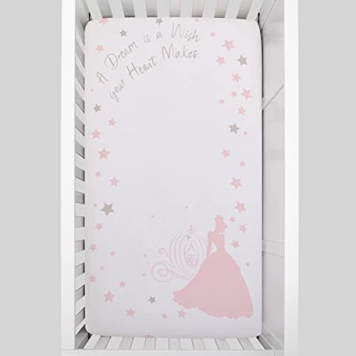 Disney Princess Enchanting Dreams White and Pink Cinderella A Dream is a Wish Your Heart Makes 100% Cotton Photo Op Nursery Fitted Crib Sheet - color: Princess Enchanting Dreams