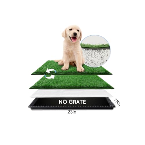 HQ4US Dog Grass Pad with Tray, Odor Free Grass Pee Pad for Dog Litter Box | Small Dog Potty Tray No Grate, Artificial Grass Fast Drainage, Hemmed Edge, Realistic, Fake Grass for Indoor Balcony - size: S(No Grate) - 23" x 16" for Dog＜19'' Length