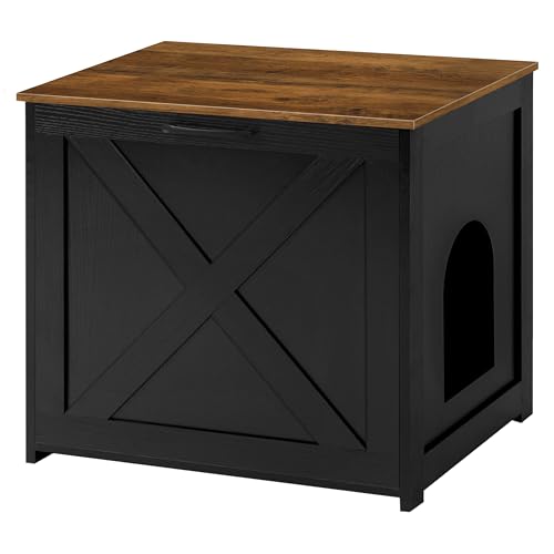 Dwanton Cat Litter Box Furniture Hidden, Cat Litter Box Enclosure, Reversible Entrance Can Be on Left or Right Side, Indoor Cabinet, Wooden Washroom, Nightstand, Black and Warm Brown, 23.6" L - color: Black+Warm Brown, size: 23.6 x 19.7 x 21.7 Inches