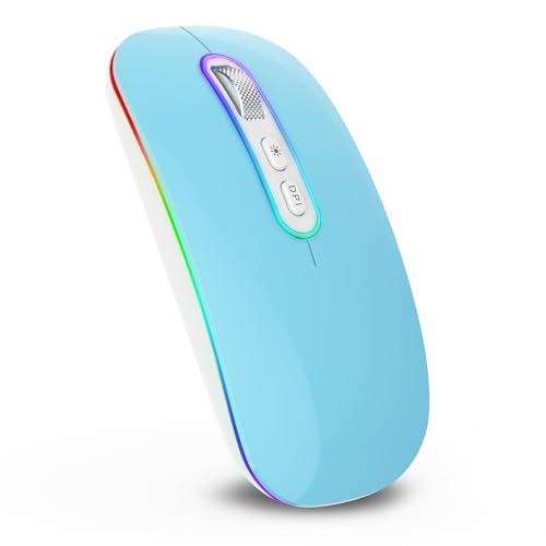 cimetech Rechargeable Wireless Mouse, Dual Mode Mouse-Blue | 2.4G & BT Slim Mouse for MacBook,Silent Click, LED, 1600 DPI for Office Travel Mac Air Pro/PC/Laptop/Computer - color: Blue