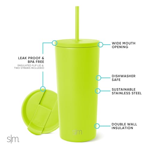 Simple Modern Insulated Tumbler with Lid and Straw | Iced Coffee Cup Reusable Stainless Steel Water Bottle Travel Mug | Gifts for Women Men Her Him | Classic Collection | 20oz | Green Apple - color: -Green Apple, size: 20 Ounces