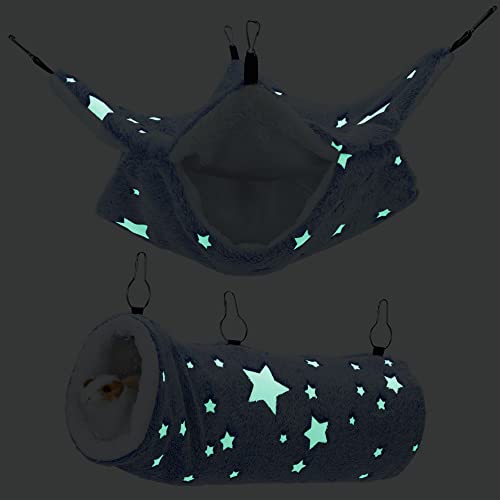 Noctilucent Luminous Guinea Pig Rat Hammock Bunkbed Hanging Tunnel Hideout | Hanging Soft Bed Mat for Ferret Hedgehog Squirrel Hideout Cage Accessories (Tunnel and Bunkbed Hammock) - color: Blue