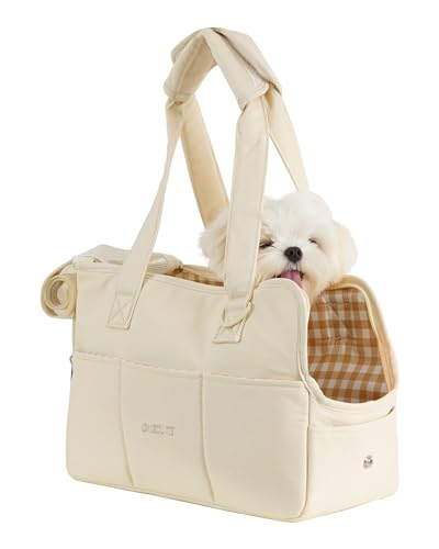 ONECUTE Dog Carrier for Small Dogs Rabbit cat with Large Pockets, Cotton Bag, Dog Carrier Soft Sided, Collapsible Travel Puppy Carrier (Beige, 17" L x 7.5" W x 12" H) - color: Beige, size: 17.0"L x 7.5"W x 12.0"H