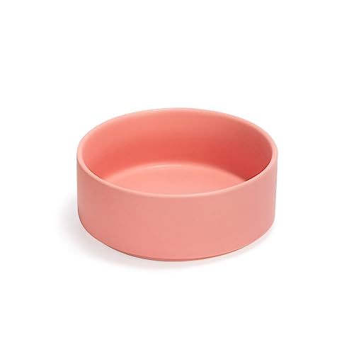 SPUNKYJUNKY 13.5OZ Ceramic Dog and Cat Bowl, Modern Cute Weighted Food Water Bowl for Replacement Pink (1 Pack) - color: Pink, size: 1.7 CUPS