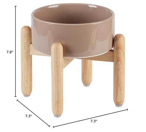 Havniva Elevated Dog Bowls Ceramic Dog Bowls with Stand, Dog Food Bowl | 7.3” Raised Dog Bowls with Non-Slip Wood Stand, Dog Food and Water Bowl Set, Dog Feeding Bowls for Medium Dogs - color: Bowl+Stand - Brown Coffee, size: 7.3inch