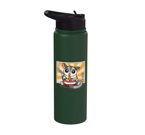Womens Girls Cute Kawaii Japanese Ramen Sugar Glider Lover Stainless Steel Insulated Water Bottle - color: Dark Green