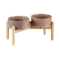 Havniva Elevated Dog Bowls Ceramic Dog Bowls with Stand, Dog Food Bowl | 7.3” Raised Dog Bowls with Non-Slip Wood Stand, Dog Food and Water Bowl Set, Double Dog Feeding Bowls for Medium Dogs - color: 2 Bowls+Stand - Brown Coffee, size: 7.3inch