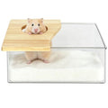 Clear Acrylic Hamster Sand Bath Box with Wood Lid Mini Pet Sandbox (C) | Transparent pet shower box with wooden cover easy clean digging hideout space saving corner design for Syrian Hamster - style: C