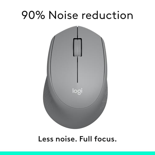 Logitech M330 Silent Plus Full Size 2.4 GHz Wireless Mouse - Grey | Silent, lightweight, 2.4 GHz USB-A Nano Receiver, 1000 dpi optical tracking, 2-year battery life, PC, Mac, laptop compatible - color: Grey
