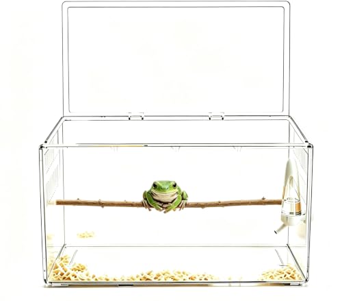 Large Clear Small Animal Cage, 23.6 x 13.8 x 12.2 Inches, Transparent Pet Habitat with Ventilation and openable Top Cover for Hamster, Reptiles, Lizards, Gecko, Frog, Box Turtle, cage only