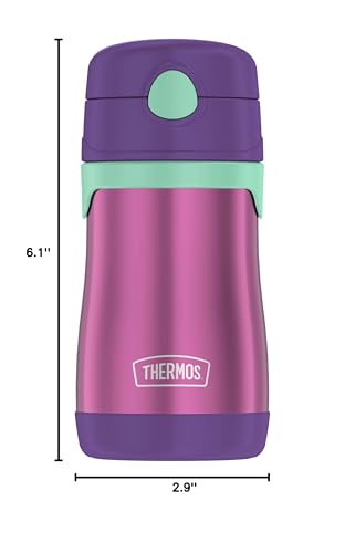 Thermos Baby 10 oz. Stainless Steel Bottle with pop-up straw, Purple with Teal - color: Purple with Teal, size: 10 Ounces