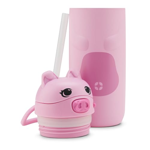 Ello Ellies 12oz Stainless Steel Leakproof Kids Water Bottle, Pig | Insulated kids water bottle with straw, leakproof locking lid, carry handle, and stainless steel fun animal design for school - color: Pig, size: 12 Ounces