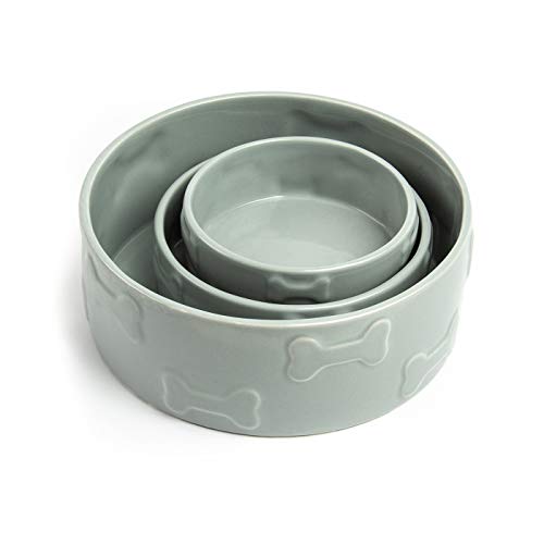 Manor Ceramic Pet Bowl, Mess-Proof Shallow Food & Water Dish for Dogs & Multiple Pets, Small, Grey - color: Grey, size: Small