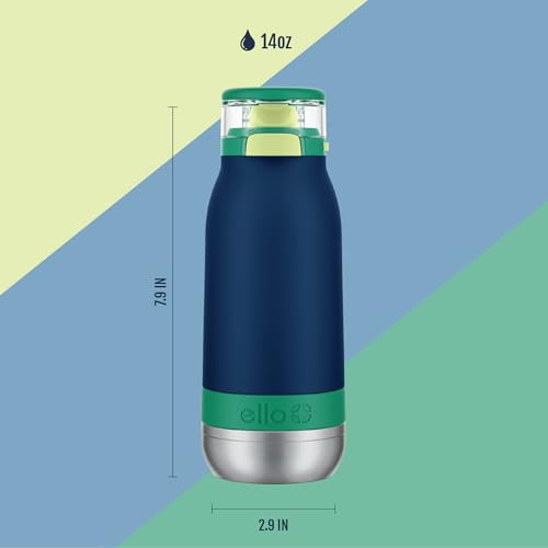 Ello Emma 14oz Insulated Stainless Kids Water Bottle with Straw, Tidal Wave | Insulated stainless steel kids water bottle with straw, leakproof locking lid, carry handle, and cold drinks for school - color: Tidal Wave