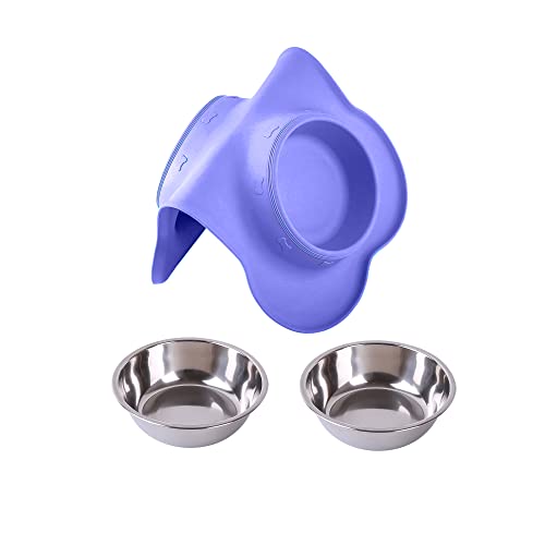 Hubulk Pet Dog Bowls 2 Stainless Steel Dog Bowl with No Spill Non-Skid Silicone Mat + Pet Food Scoop Water and Food Feeder Bowls for Feeding Small Medium Large Dogs Cats Puppies (Small, Purple) - color: Purple, size: Small