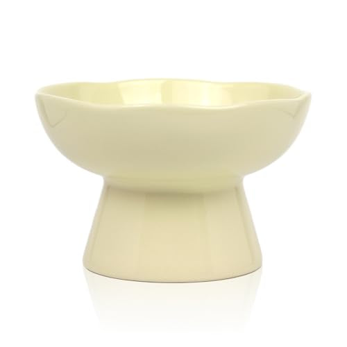 6.1" Wide 1.57" Deep Elevated Cat Bowls, Ceramic Water Bowls for Flat Faced Cats,Cat Feeder,Stress Free,Protect Cat’s Spine,Cream - color: Cream-Deep
