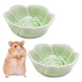 BNOSDM 2 Pcs Hamster Ceramic Food Bowl Flower Series Gerbil Drinking Bowls Anti-Turning Food & Water Dish for Dwarf Syrian Hamsters Gerbil Chinchilla（Green, Rose Pattern） - color: Green
