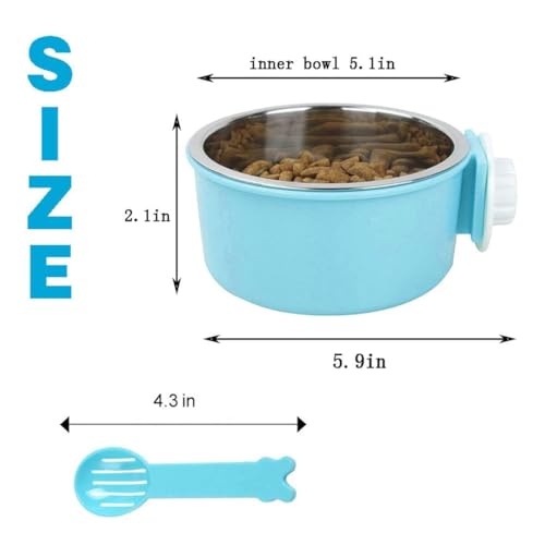 Hamiledyi 2-Pack Hanging Dog Bowls with Removable Stainless Steel Feeder - Spill-Proof Crate Bowls for Kennel/Cage, Puppy to Medium Dogs, Cats, Rabbits & Guinea Pigs (Durable Pet Food & Water Dishes) - color: A：Blue+Green