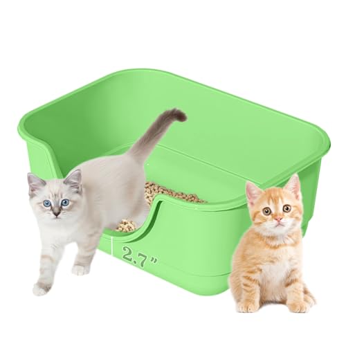 Low Entry Small Litter Box for Kittens, Kitty Plastic Litter Boxes, Open Top, Anti-Splash High Sided Litter Tray Pan for Medium Pets, Puppy, Easy to Clean, 15.7" L*11.8" W*6.7" H (Green) - color: Green-1 Pack