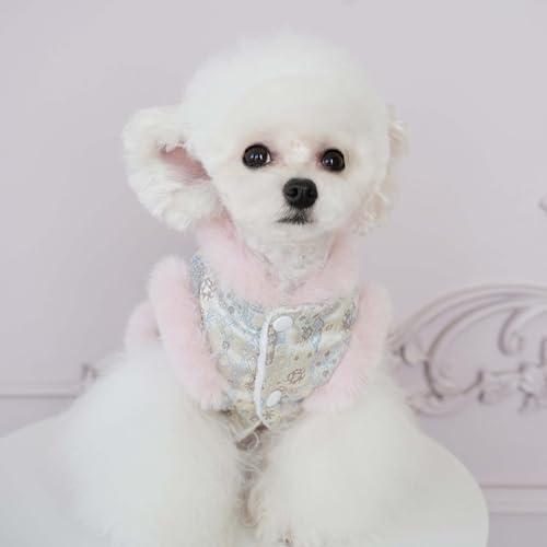 Dog Chinese New Year Clothes Cat Tang Costume Outfit,Tassels Dog Cheongsam Tang Suit,Winter Fleece Pet Jacket Clothes (Pink+Blue, M(Bust15.7inch|Weight 6-9LBS)) - color: Pink+Blue, size: M(Bust15.7inch|Weight 6-9LBS)