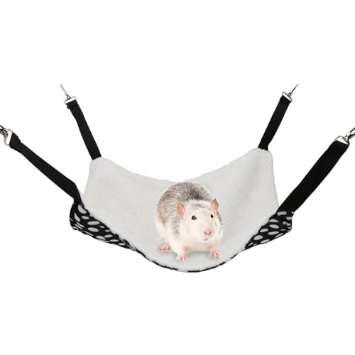 Wontee 2 Pack Small Animal Hammock Soft Fleece Sleeping Bed for Mice Rat Chinchilla Guinea Pig Ferret Kitten Cat Rabbit (M: 13.76x13.76inch, Black White Dot) - size: M 13.4" x 13.4"