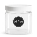 Pride Of India | Clear Food Grade PET Plastic Square Grip Storage Jar w/Cap 16 Fluid Ounces | 2-3 Cup Storage Capacity | Airtight Seal & Easy Handling | Store Sugar, Spices, Nuts, Seeds & Pet Treats - size: Small Square Jar & Cap