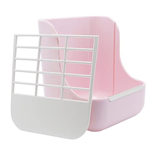Litewoo Rabbit Hay Feeder Food Bowl Feeding Rack for Small Animal Guinea Pig Chinchilla Bunny Cage Accessories | Bunny food bowl & hay rack, durable plastic, chew-resistant, for small animal/chinchilla/cage, 5.9x6.7x7.09in, easy to clean - color: Pink