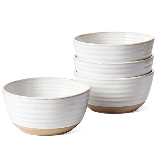 LE TAUCI Cereal Bowls Set of 4, Ceramic Soup Bowl 28 oz, Stoneware Kitchen Bowl for Pho, Chip, Fruit, Salad, Noodle, Ramen, Dishwasher Oven Microwave Safe - 6 Inch, Arctic white - size: 6 inch